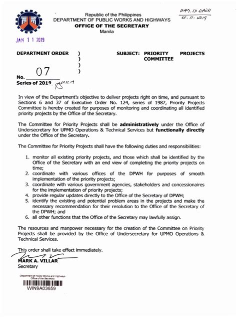 DPWH Department Order No. 10, s. 2019 Guidelines on the.